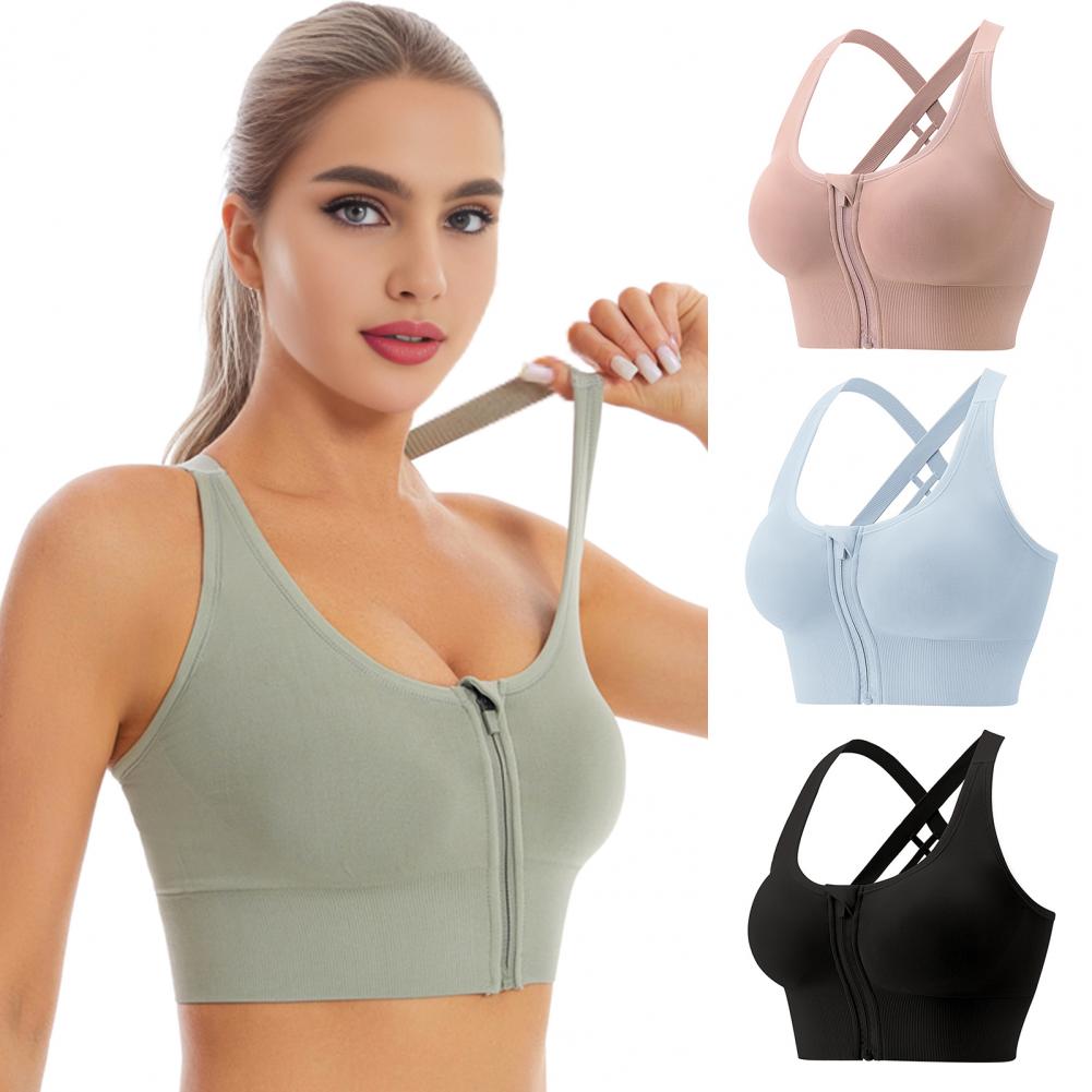 Sports Bra Racerback - Sujetador deportivo inalámbrico con cremallera frontal,